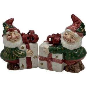 Vtg Fitz and Floyd Christmas Salt & Pepper Shakers Santa's Elves Elf Granny Core